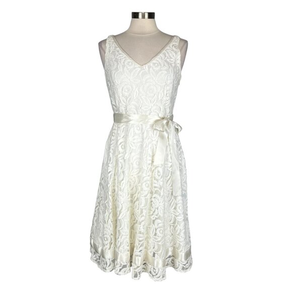 Tahari Arthur S Levine Womens Sleeveless Lace Belted Dress Ivory White size 8 - Picture 1 of 12